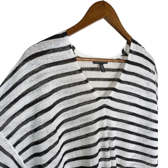 Eileen Fisher Organic Linen Crepe Striped V Neck Tee Top Medium Black White - Picture 4 of 10